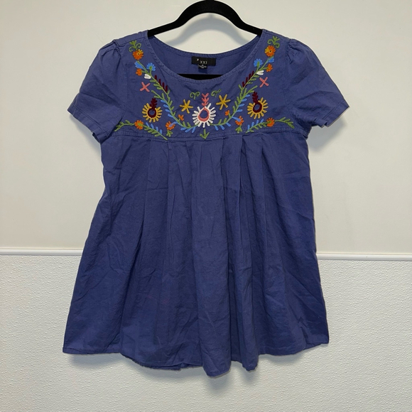 Forever 21 boho embroidered Mexican style oversized blouse blue & multicolored M - Picture 5 of 7